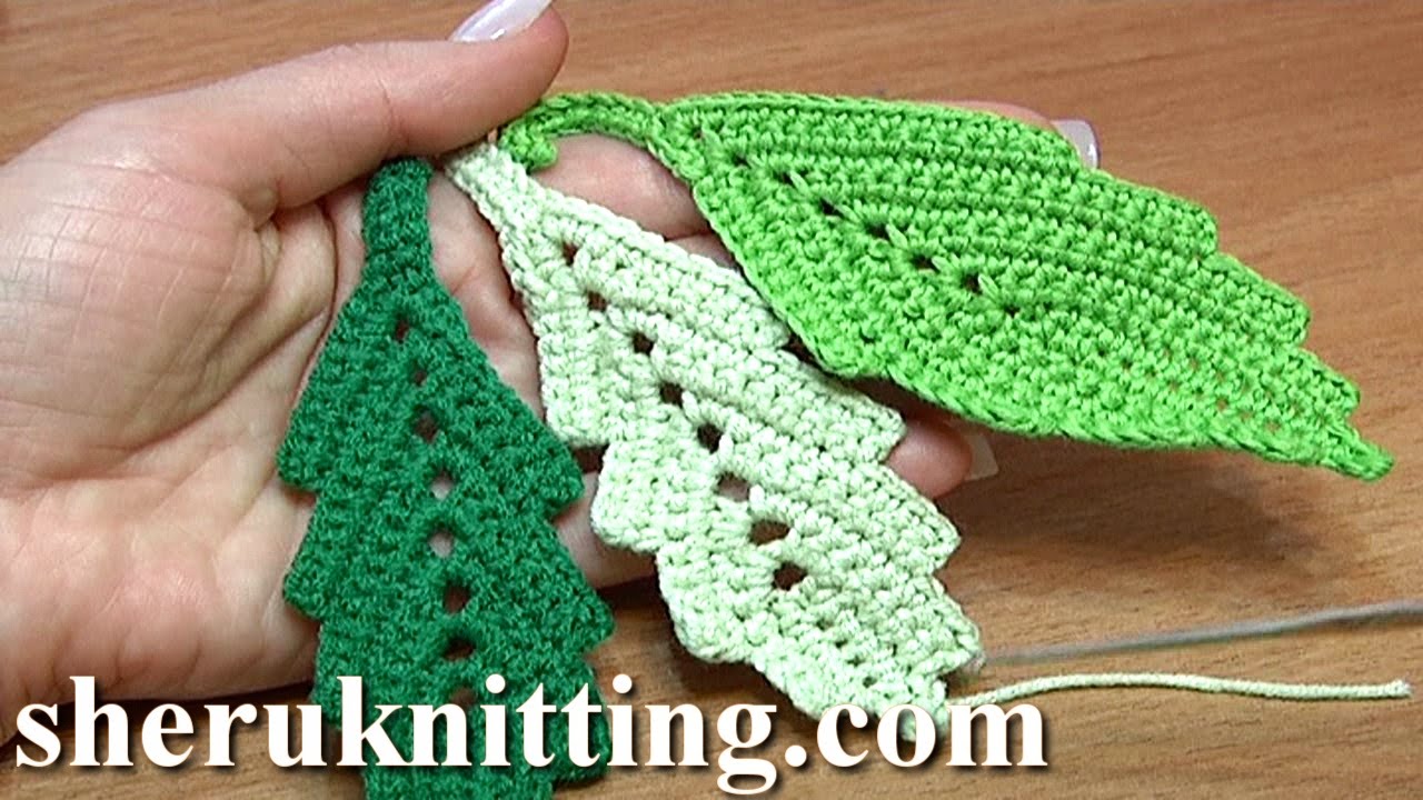 How To Crochet Two-Side Leaf With Chain Spaces Tutorial 1 Folha simples de crochê
